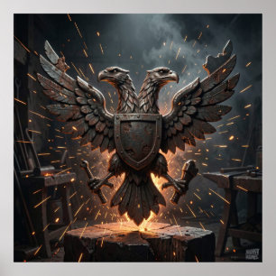 Antiker Industriestil Eisernes Adler-Emblem mit Fl Poster