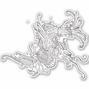 Antiker japanischer Drache Schwarz-Weiß Aufkleber