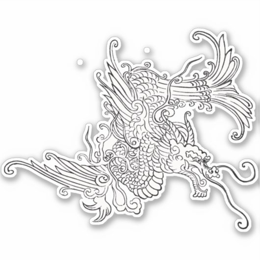 Antiker japanischer Drache Schwarz-Weiß Aufkleber (Vorderseite)