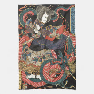 Antiker Japanischer Roter Drache Geschirrtuch