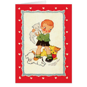 Antiker Junge rettet ein Kätzchen vor rennenden We