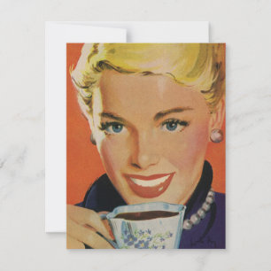 Antiker Kaffee, glückliche Frau mit retro-Kaffeeta