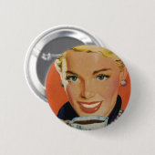 Antiker Kaffee, glückliche Frau mit retro-Kaffeeta Button (Vorne & Hinten)