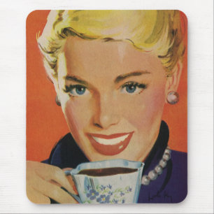 Antiker Kaffee, glückliche Frau mit retro-Kaffeeta Mousepad