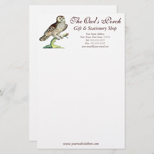 Antiker kanadischer Eulen-Druck-kundengerechtes Briefpapier (Vorne/Hinten)