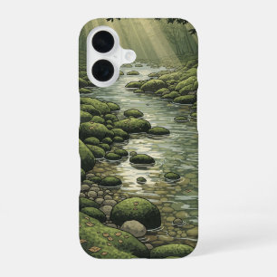 Antiker klarer Fluss zwischen moosigen Felsen iPhone 16 Hülle