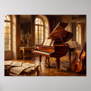 Antiker Klavier- und Geigenmusiksalon Poster