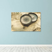 Antiker Kompass auf Karte Leinwanddruck (Insitu (Holzboden))