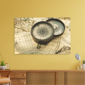 Antiker Kompass auf Karte Leinwanddruck (Insitu (Wohnzimmer))