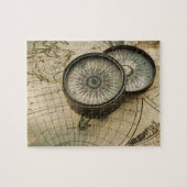 Antiker Kompass auf Karte Puzzle (Horizontal)