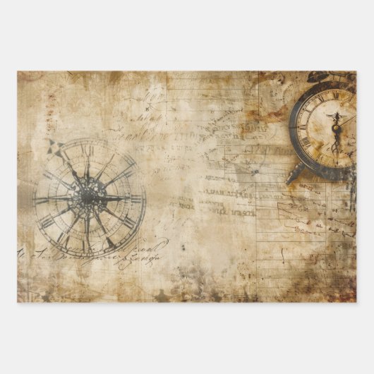 Antiker Kompass Vintage-Uhr Geschenkpapier Set (Vorderseite 2)