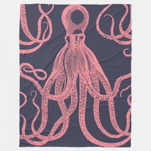 Antiker Krake Pink auf Blau Fleecedecke (Vorderseite)