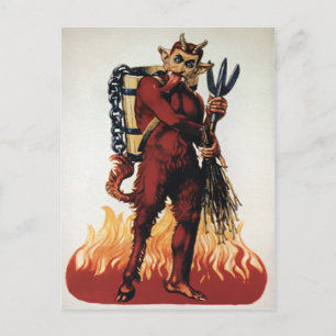 Antiker Krampus mit Feuer Postkarte