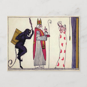 Antiker Krampus und Weihnachtsmann Postkarte