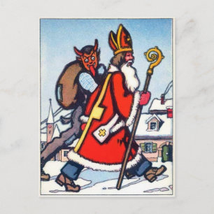 Antiker Krampus und Weihnachtsmann Postkarte