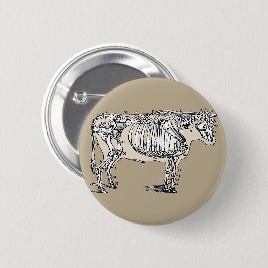 Antiker Kuh Skeleton Knochen Spaß Button (Vorne & Hinten)