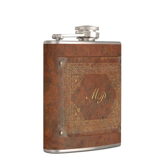 Antiker lederner Blick mit Initialen Flachmann (Rechts)