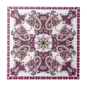 Antiker Lila Plum Aquamarin Paisley   Fliese