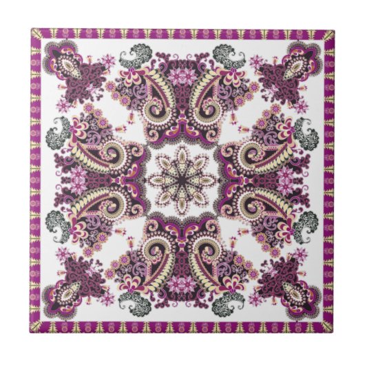 Antiker Lila Plum Aquamarin Paisley | Fliese (Vorderseite)