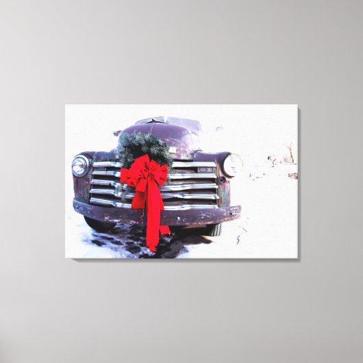 Antiker LKW mit festlicher Weihnachtsfeier Leinwanddruck (Vorderseite)