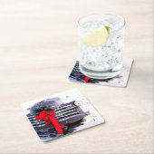 Antiker LKW mit festlicher Weihnachtsfeier Rechteckiger Pappuntersetzer (Vor Ort)