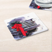 Antiker LKW mit festlicher Weihnachtsfeier Rechteckiger Pappuntersetzer (angewinkelt)