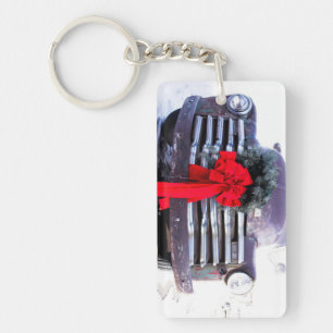 Antiker LKW mit festlicher Weihnachtsfeier Schlüsselanhänger