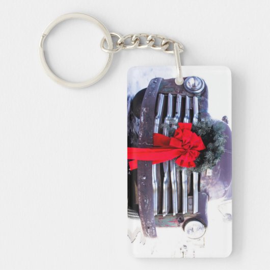 Antiker LKW mit festlicher Weihnachtsfeier Schlüsselanhänger (Vorderseite)
