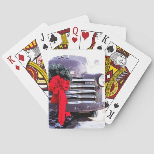 Antiker LKW mit festlicher Weihnachtsfeier Spielkarten (Rückseite)