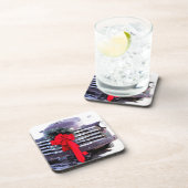 Antiker LKW mit festlicher Weihnachtsfeier Untersetzer (Rechte Seite)