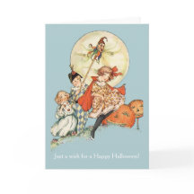 Antiker Mond & Maskierte Kinder Vintage-Halloween