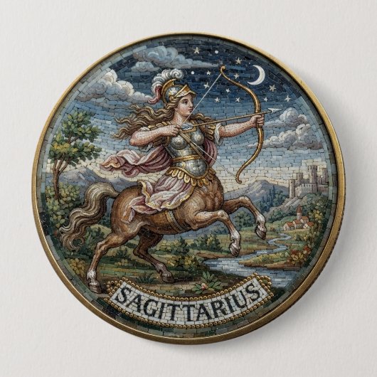 Antiker Mosaik-Zodiak-Schütze Button (Vorderseite)