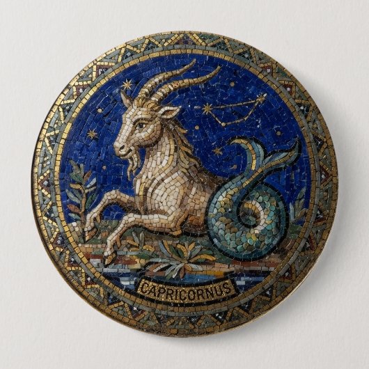 Antiker Mosaik-Zodiak Steinbock Button (Vorderseite)