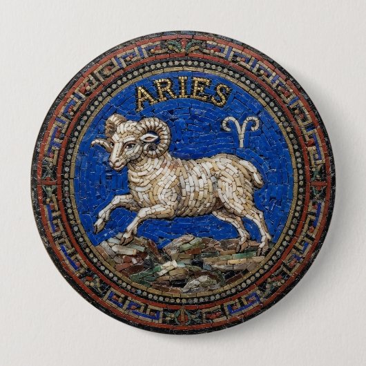 Antiker Mosaik-Zodiak-Widder-Knopf im Stil eines A Button (Vorderseite)