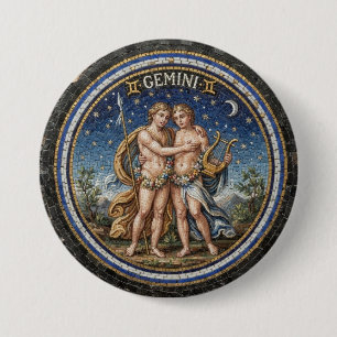 Antiker Mosaik-Zodiak Zwillinge Button