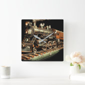 Antiker Motor Eisenbahn Quadratische Wanduhr (Zuhause)