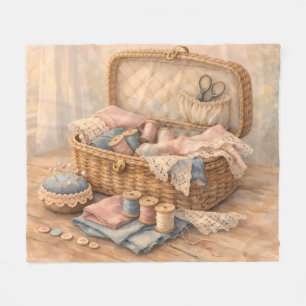 Antiker Nähkorb Cottagecore Pastell Fleecedecke