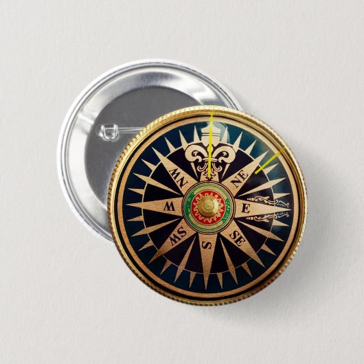 antiker nautischkompaß des Küstenstrandes Button (Vorne & Hinten)
