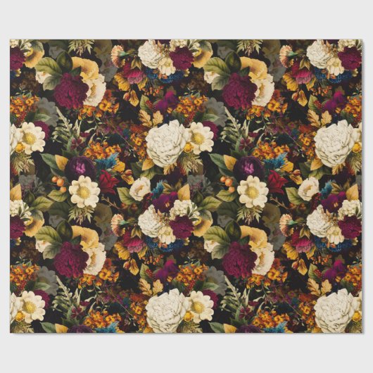 Antiker Nostalgischer Anemon und Rose Muster schwa Geschenkpapier (Flach)