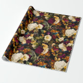 Antiker Nostalgischer Anemon und Rose Muster schwa Geschenkpapier (Ungerollt)