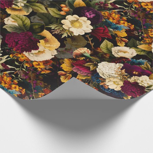 Antiker Nostalgischer Anemon und Rose Muster schwa Geschenkpapier (Ecke)