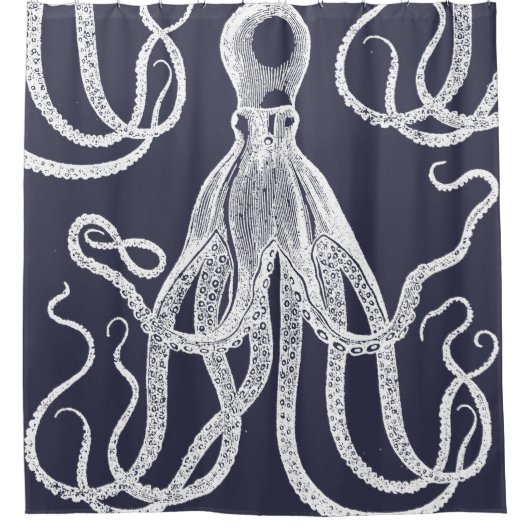 Antiker Oktopus auf blau Duschvorhang (Vorderseite)
