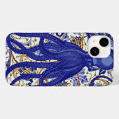 Antiker Oktopus auf blauer goldener Blume Case-Mate iPhone Hülle (Rückseite (Horizontal))