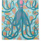Antiker Oktopus auf Blue Paisley Duschvorhang (Vorderseite)