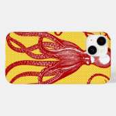 Antiker Oktopus auf gelbem Mikrodot Case-Mate iPhone Hülle (Rückseite (Horizontal))