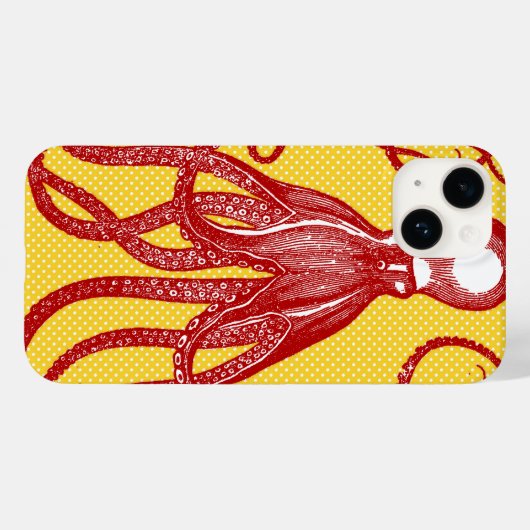 Antiker Oktopus auf gelbem Mikrodot Case-Mate iPhone Hülle (Rückseite (Horizontal))