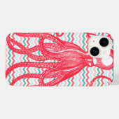 Antiker Oktopus auf Korallen und Aqua Chevrons Case-Mate iPhone Hülle (Rückseite (Horizontal))