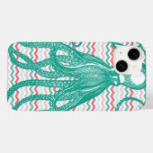 Antiker Oktopus auf Korallen und Aqua Chevrons Case-Mate iPhone Hülle (Rückseite (Horizontal))