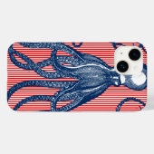 Antiker Oktopus auf roten weißen Streifen Case-Mate iPhone Hülle (Rückseite (Horizontal))