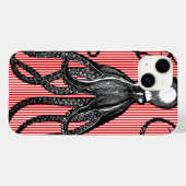 Antiker Oktopus auf roten weißen Streifen Case-Mate iPhone Hülle (Rückseite (Horizontal))